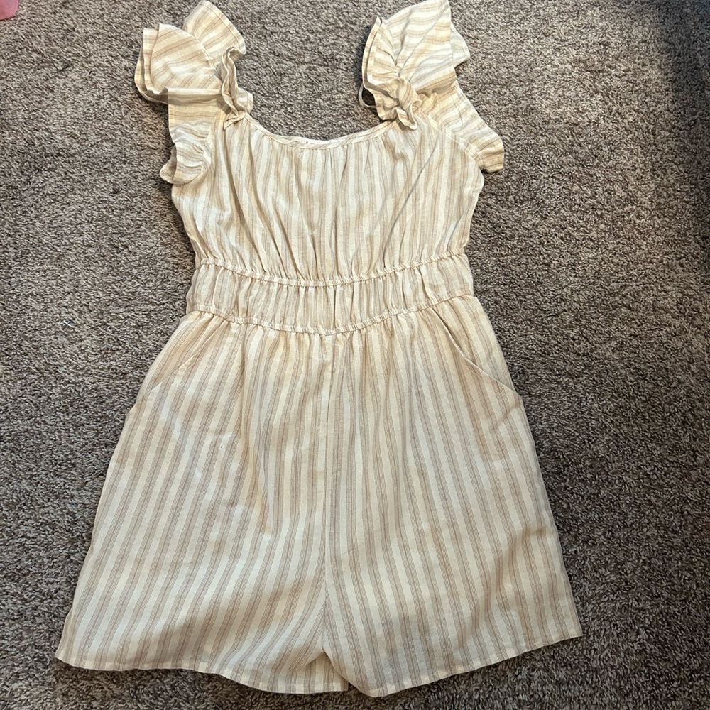 Beige & White Striped Romper